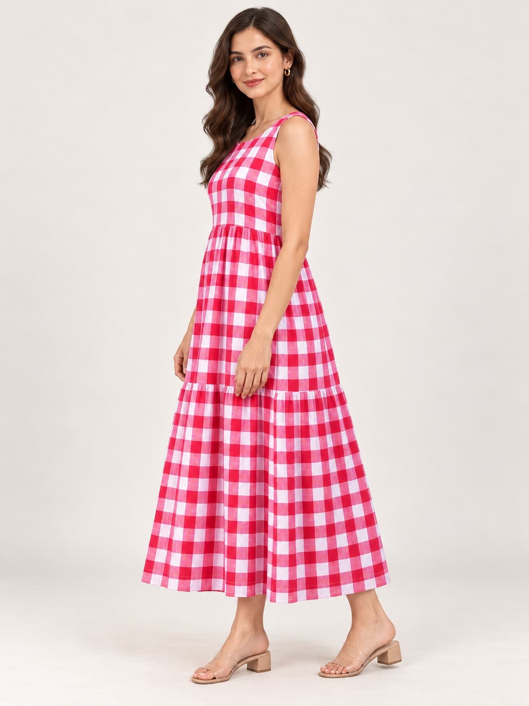 Pink & White Checked Dress For Womens alternate view