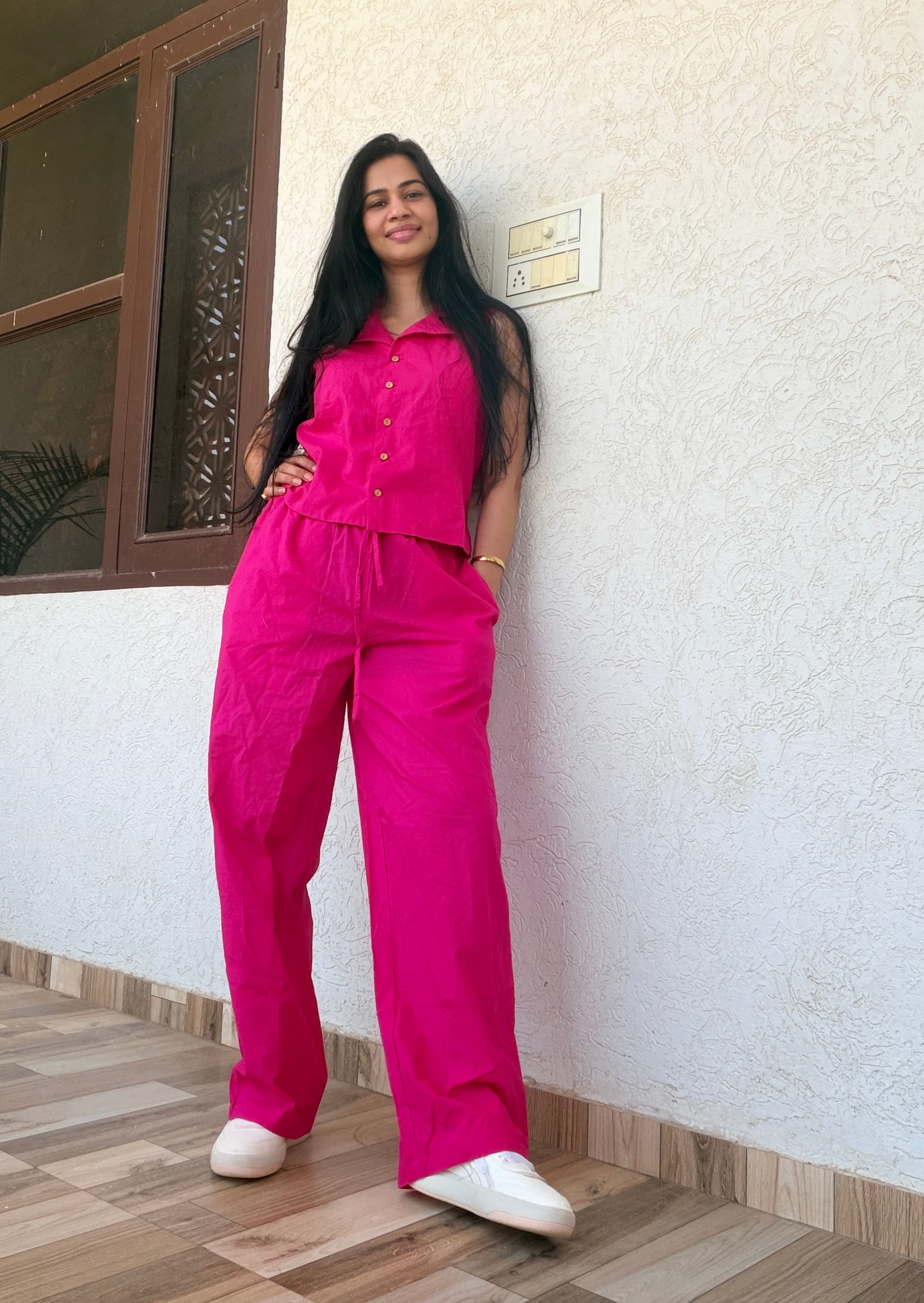 Pink Cotton Co-Ord Set For Womens alternate view