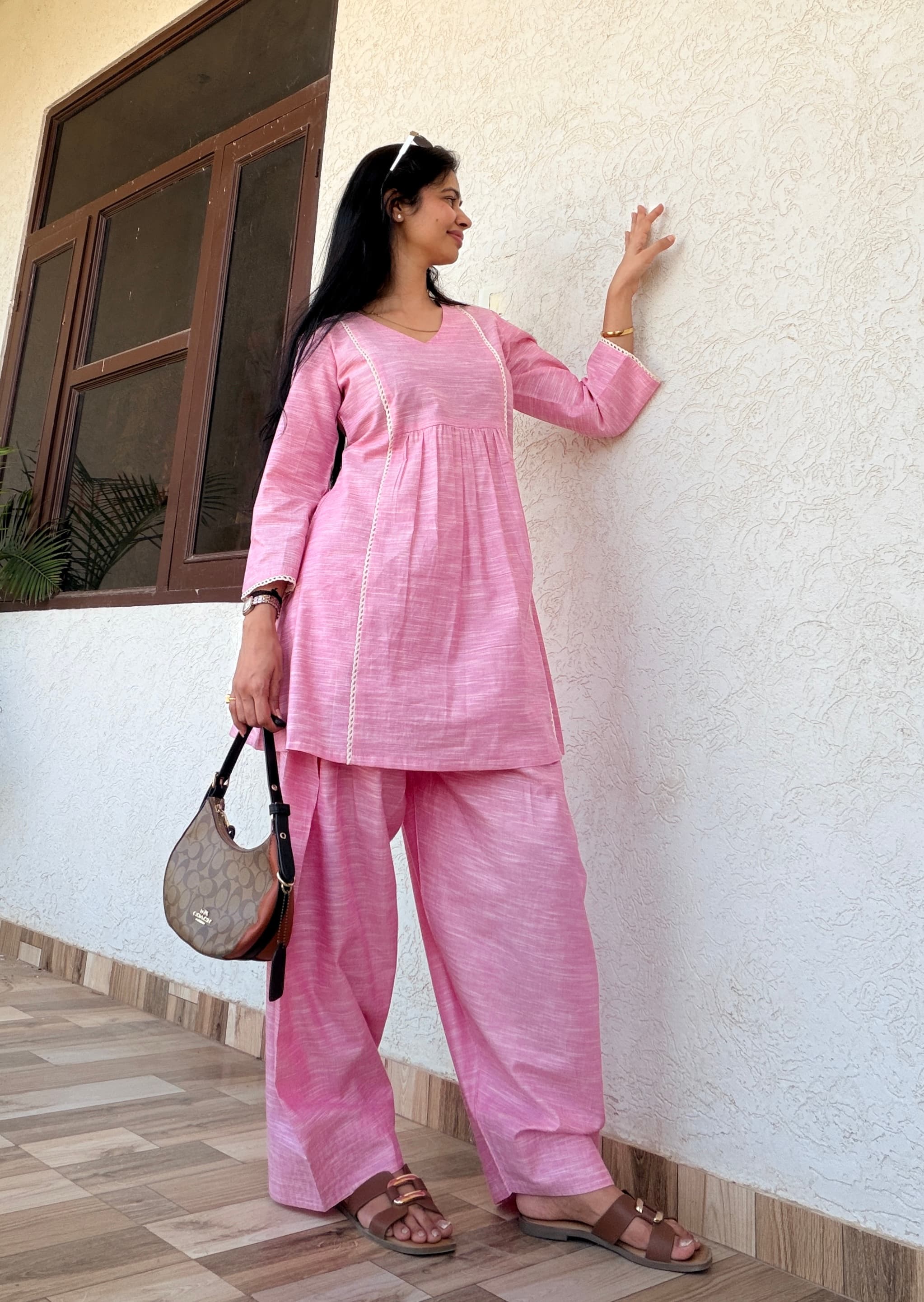 Peach Kurti With Farshi Salwar Suit Set For womens alternate view