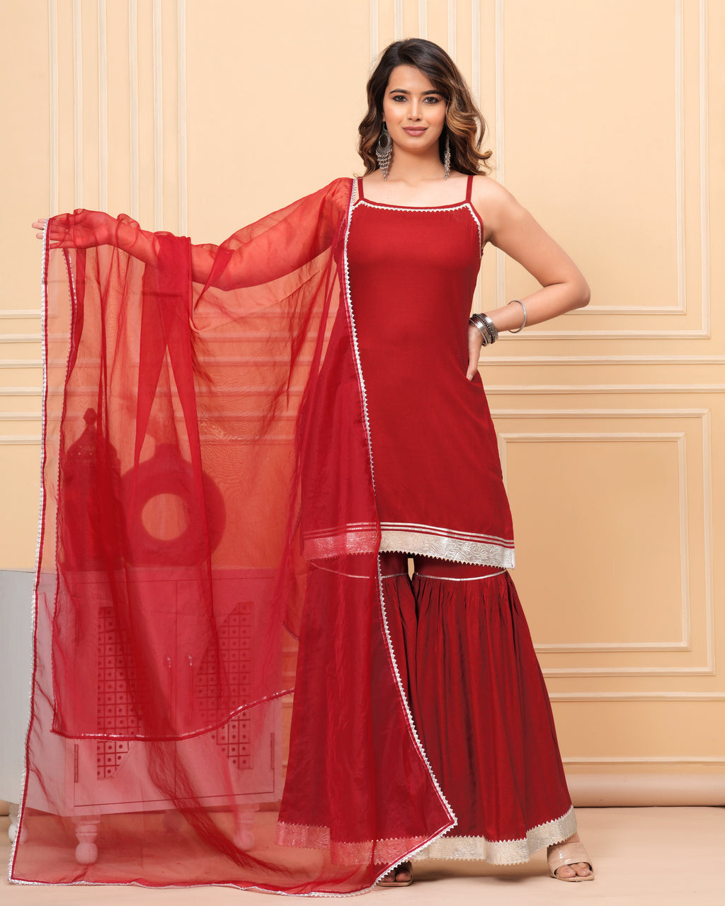Maroon Kurta & Sharara Set