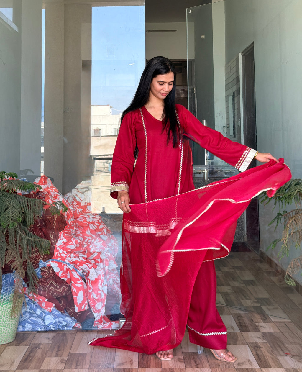 Women’s Festive Kurta with Farshi Salwar & Dupatta Set | Ethnic Suit Set | Traditional Pakistani Style Outfit for Wedding & Party Wear