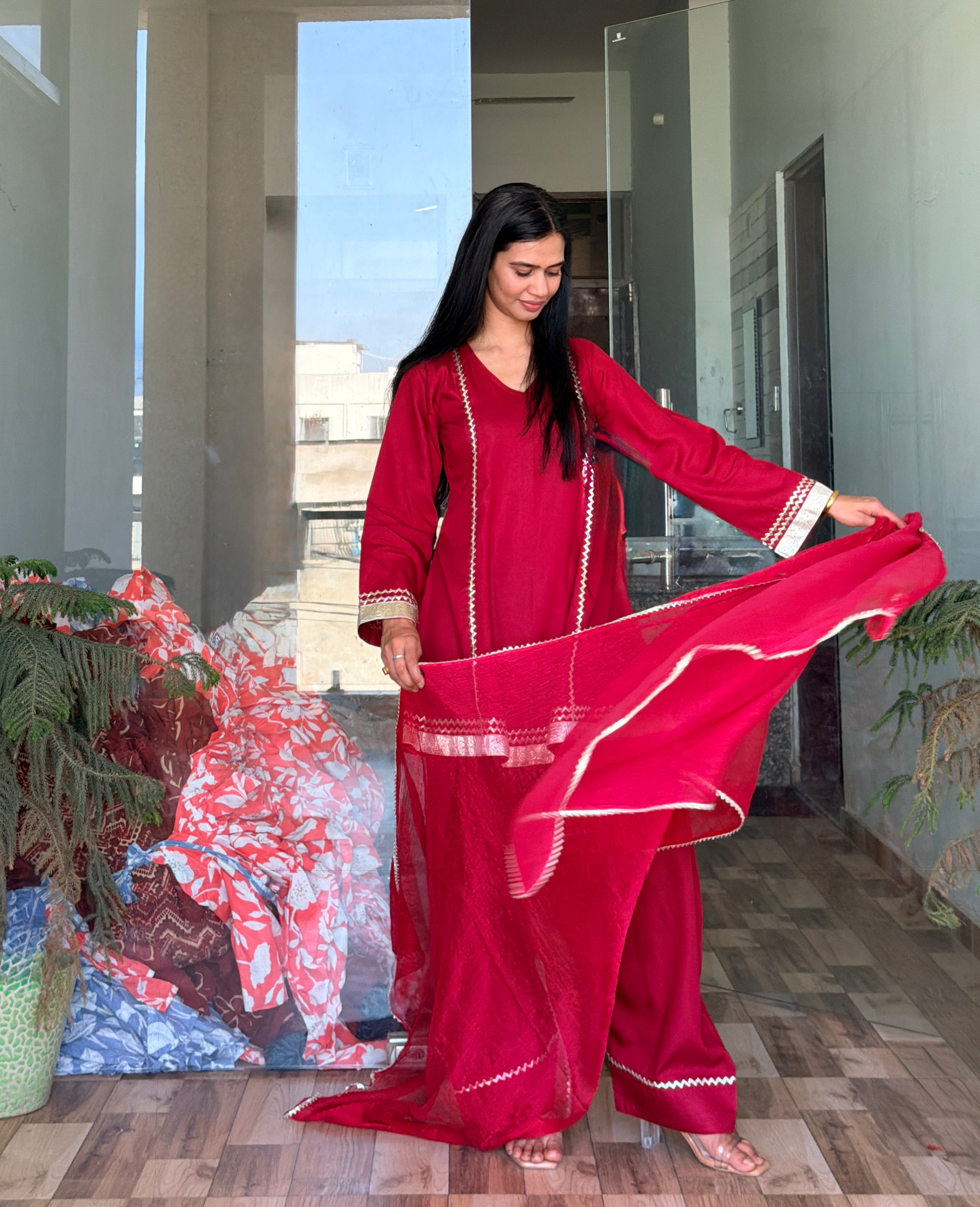 Women’s Festive Kurta with Farshi Salwar & Dupatta Set | Ethnic Suit Set | Traditional Pakistani Style Outfit for Wedding & Party Wear