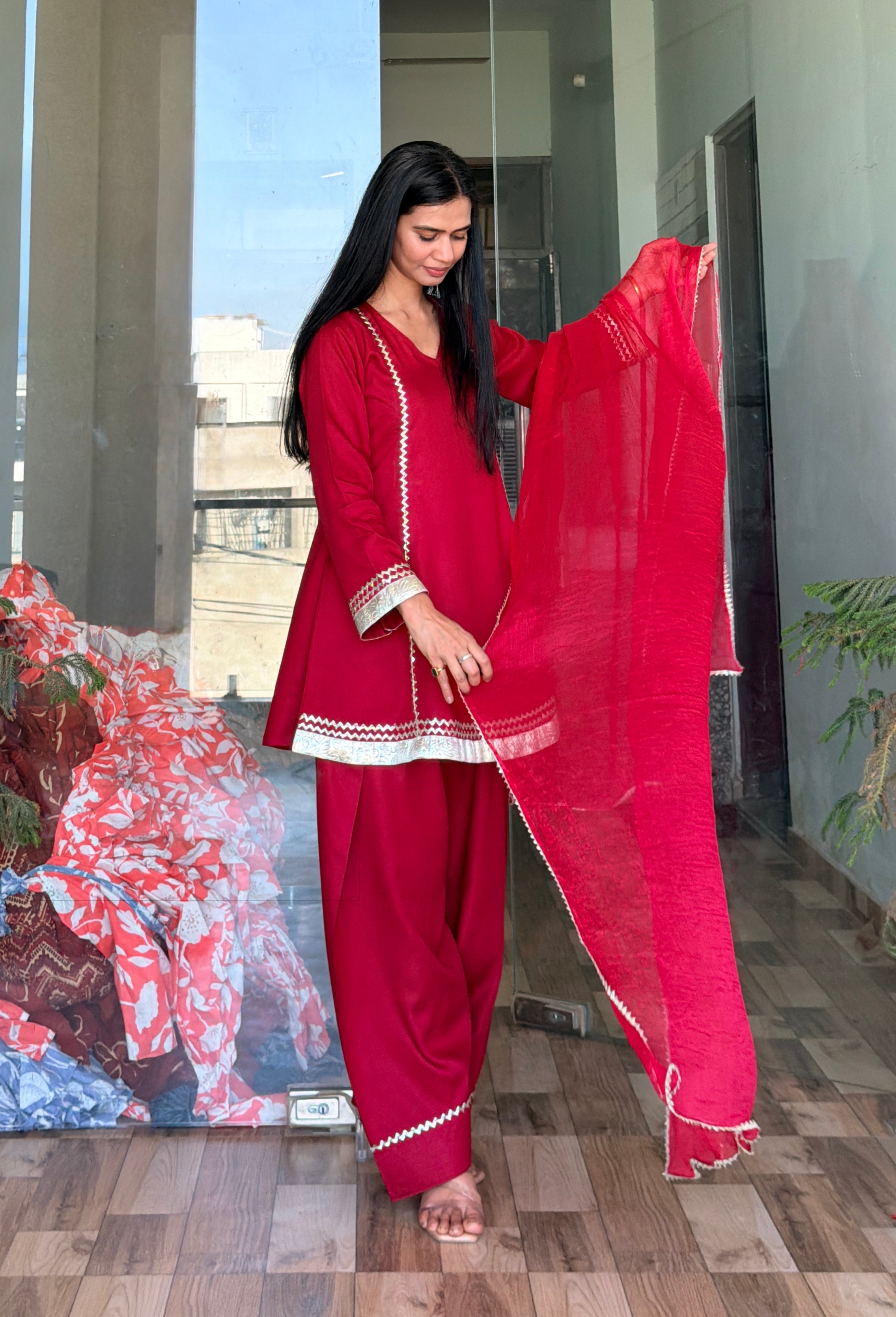 Women’s Festive Kurta with Farshi Salwar & Dupatta Set | Ethnic Suit Set | Traditional Pakistani Style Outfit for Wedding & Party Wear