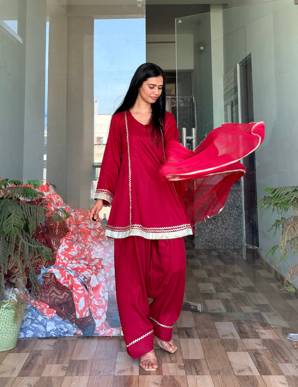 Women’s Festive Kurta with Farshi Salwar & Dupatta Set | Ethnic Suit Set | Traditional Pakistani Style Outfit for Wedding & Party Wear