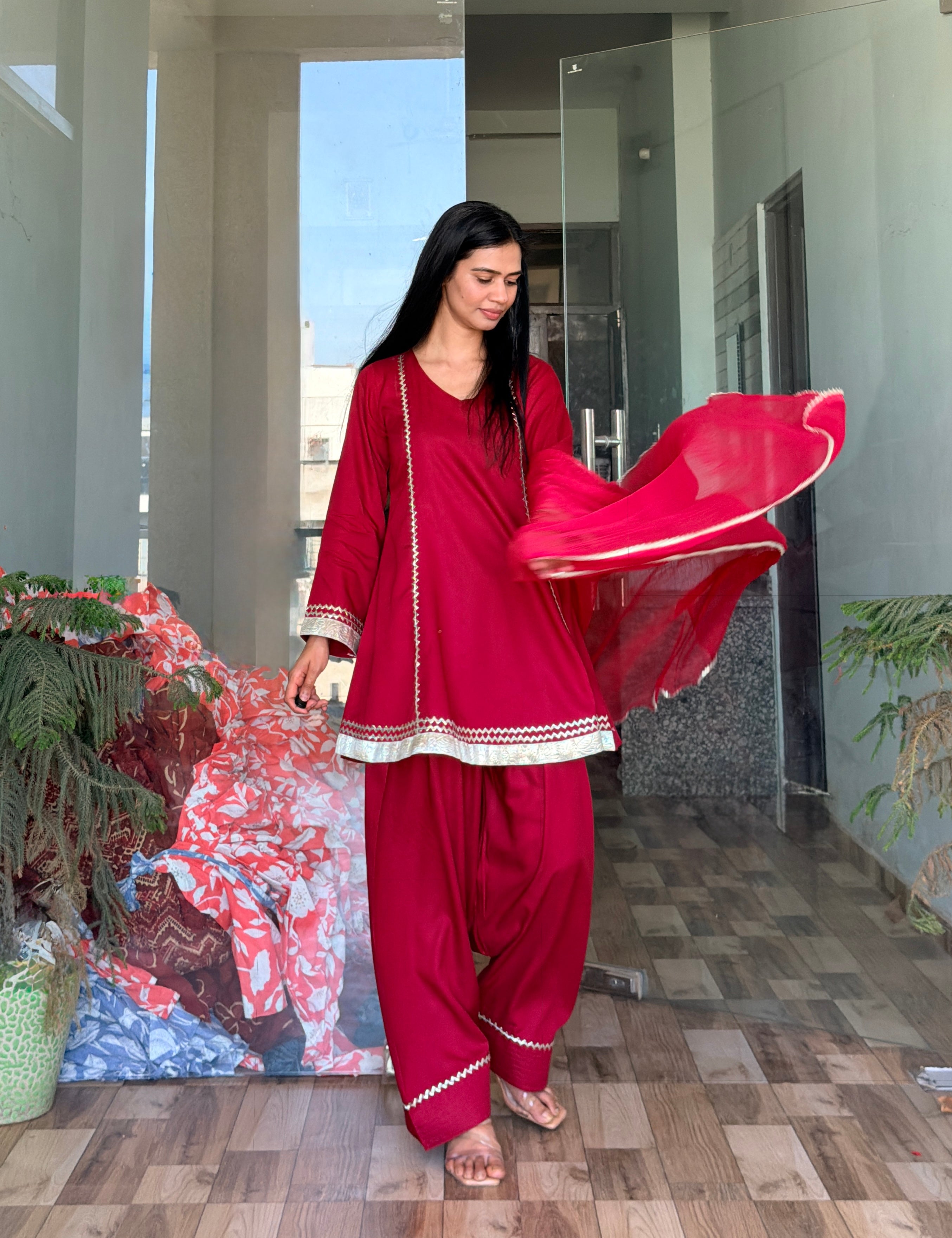 Women’s Festive Kurta with Farshi Salwar & Dupatta Set | Ethnic Suit Set | Traditional Pakistani Style Outfit for Wedding & Party Wear