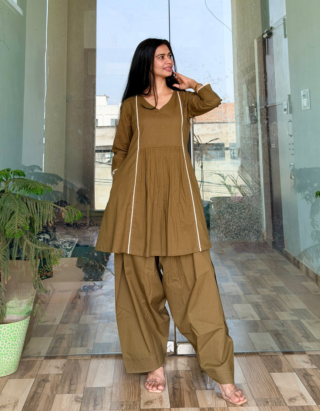 Women’s Solid Kurta with Farshi Salwar Set | Ethnic Kurti Farshi Salwar Style | Comfortable Cotton Kurta Salwar Set for Casual & Festive Wear