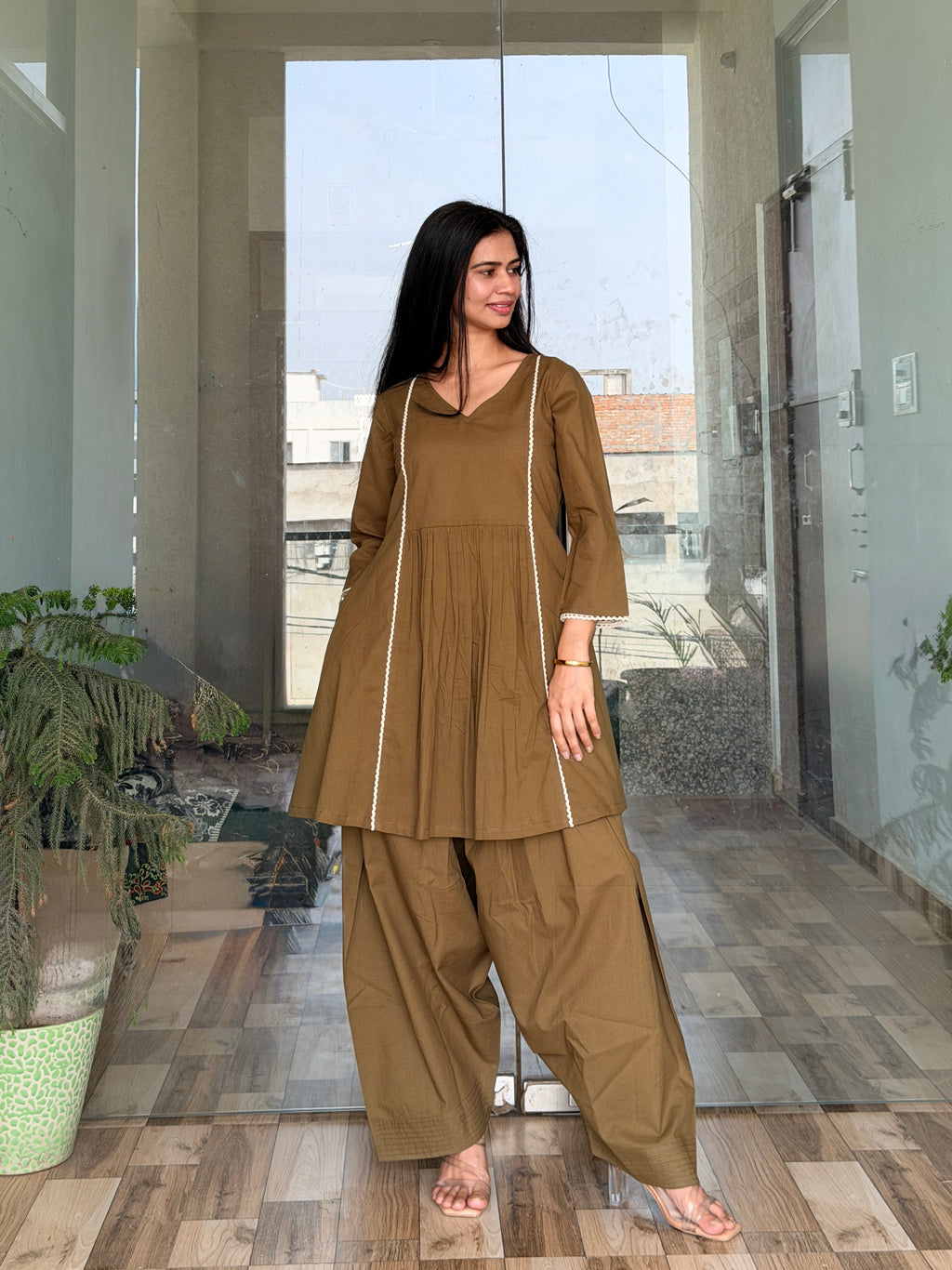 Women’s Solid Kurta with Farshi Salwar Set | Ethnic Kurti Farshi Salwar Style | Comfortable Cotton Kurta Salwar Set for Casual & Festive Wear