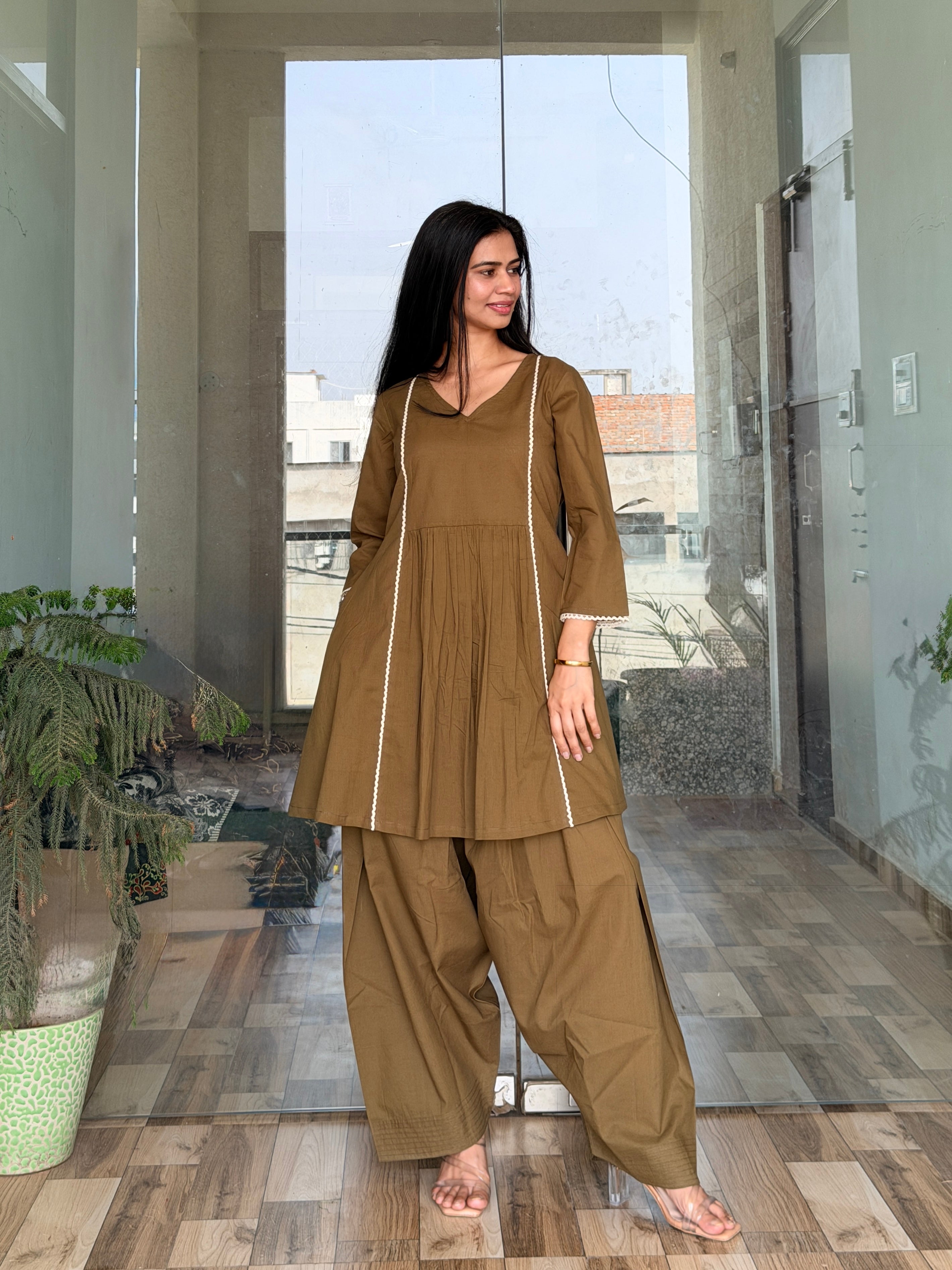 Women’s Solid Kurta with Farshi Salwar Set | Ethnic Kurti Farshi Salwar Style | Comfortable Cotton Kurta Salwar Set for Casual & Festive Wear