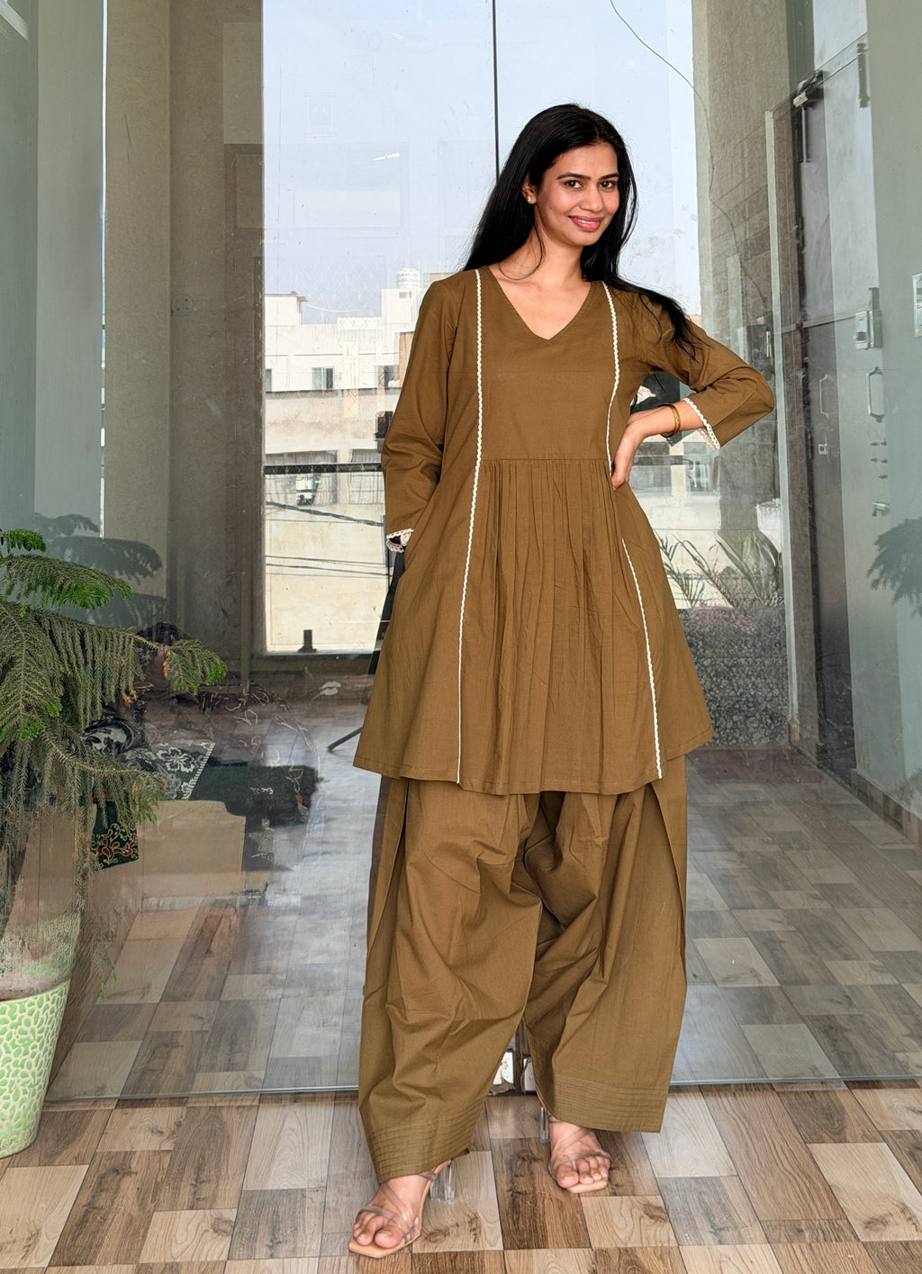 Women’s Solid Kurta with Farshi Salwar Set | Ethnic Kurti Farshi Salwar Style | Comfortable Cotton Kurta Salwar Set for Casual & Festive Wear