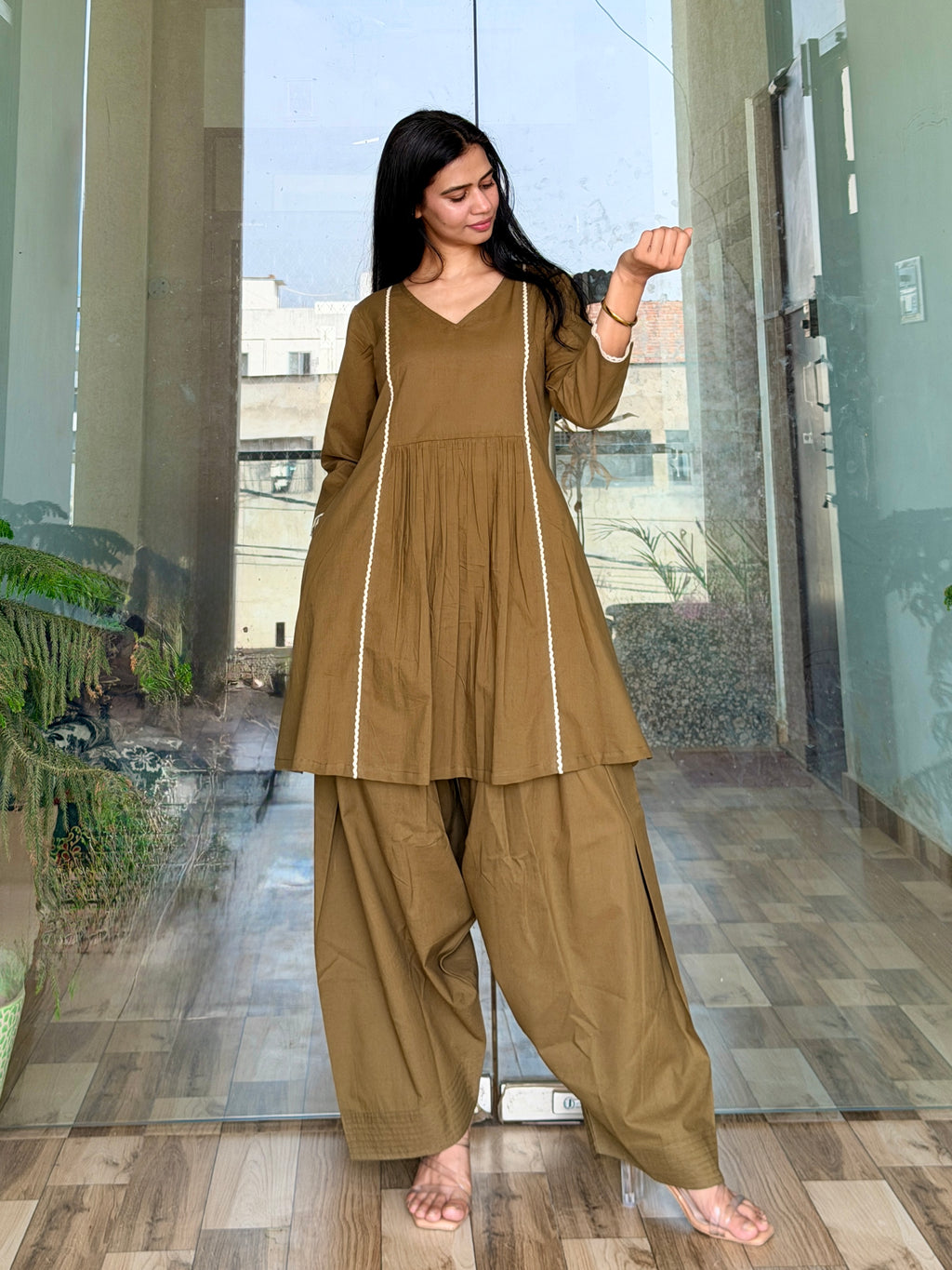 Women’s Solid Kurta with Farshi Salwar Set | Ethnic Kurti Farshi Salwar Style | Comfortable Cotton Kurta Salwar Set for Casual & Festive Wear