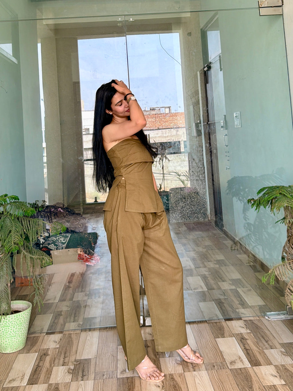 Women’s Solid Co-Ord Set | Strapless Tube Top & Wide Leg Pants | Casual Stylish Two-Piece Outfit | Summer Wear