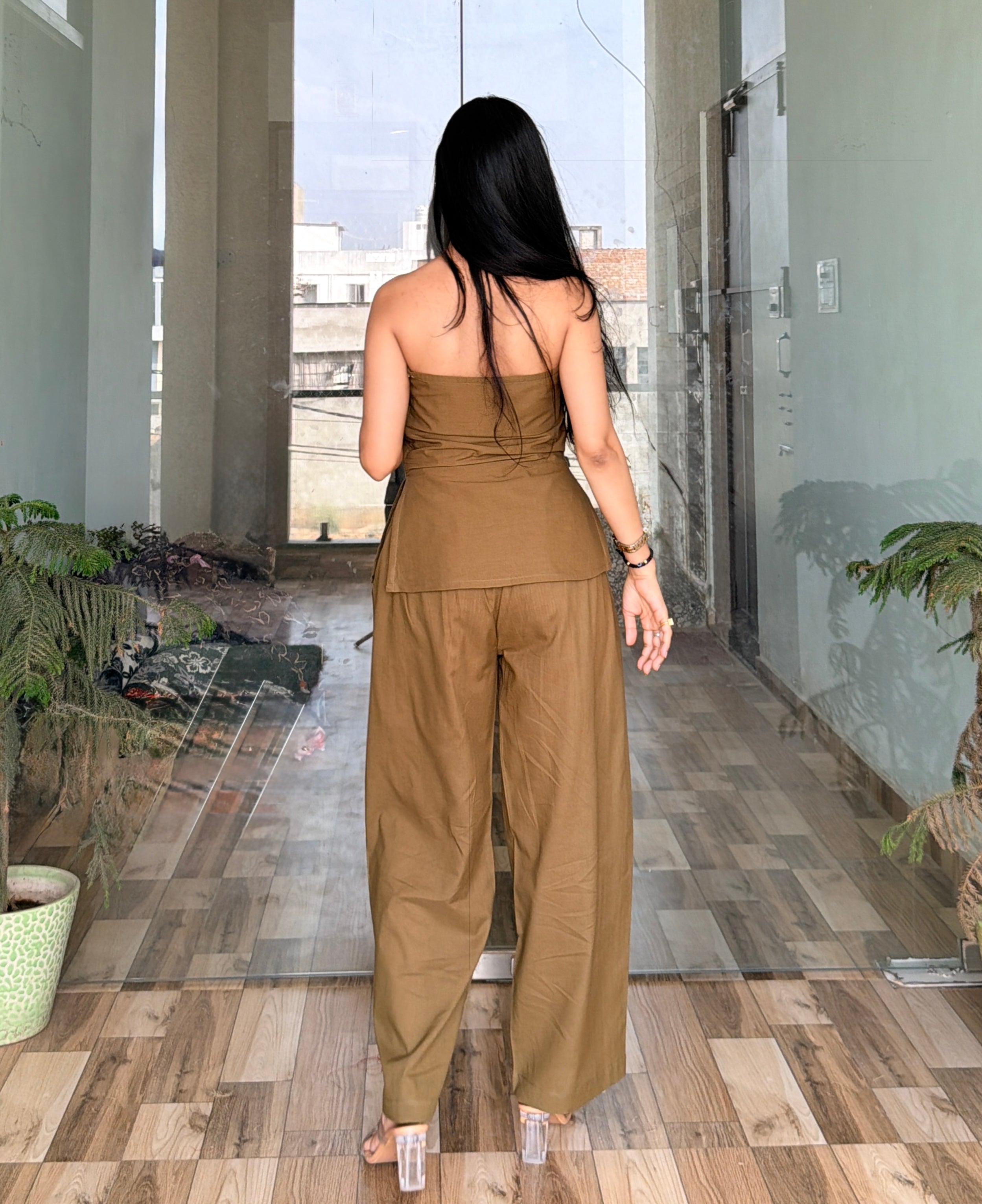 Women’s Solid Co-Ord Set | Strapless Tube Top & Wide Leg Pants | Casual Stylish Two-Piece Outfit | Summer Wear