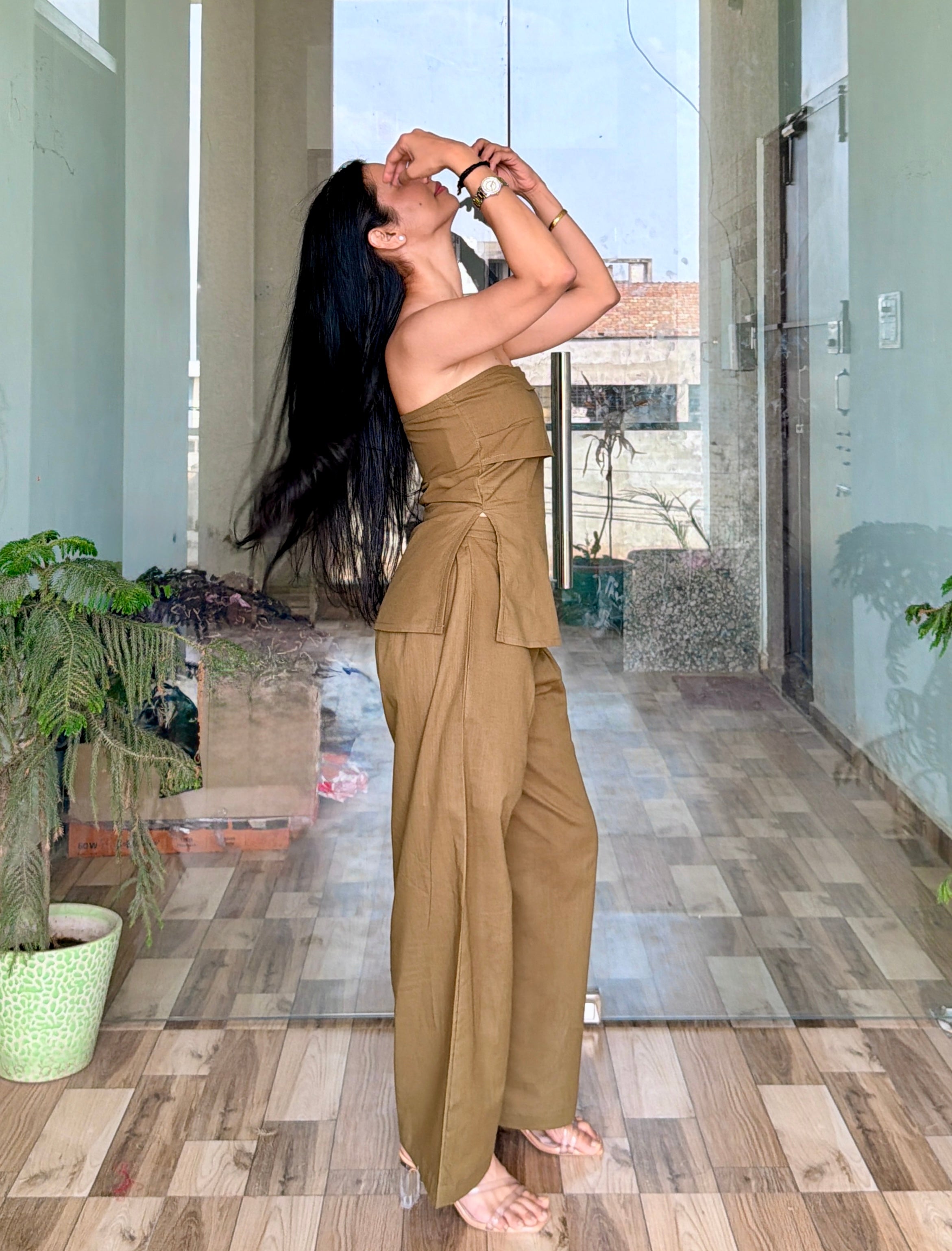 Women’s Solid Co-Ord Set | Strapless Tube Top & Wide Leg Pants | Casual Stylish Two-Piece Outfit | Summer Wear