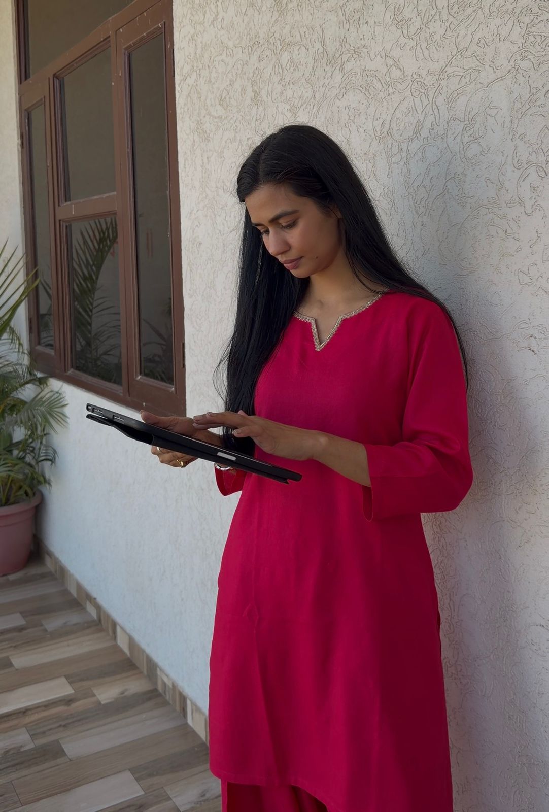 Solid Red Kurti with Matching Palazzo Set – Elegant Minimal Ethnic Wear