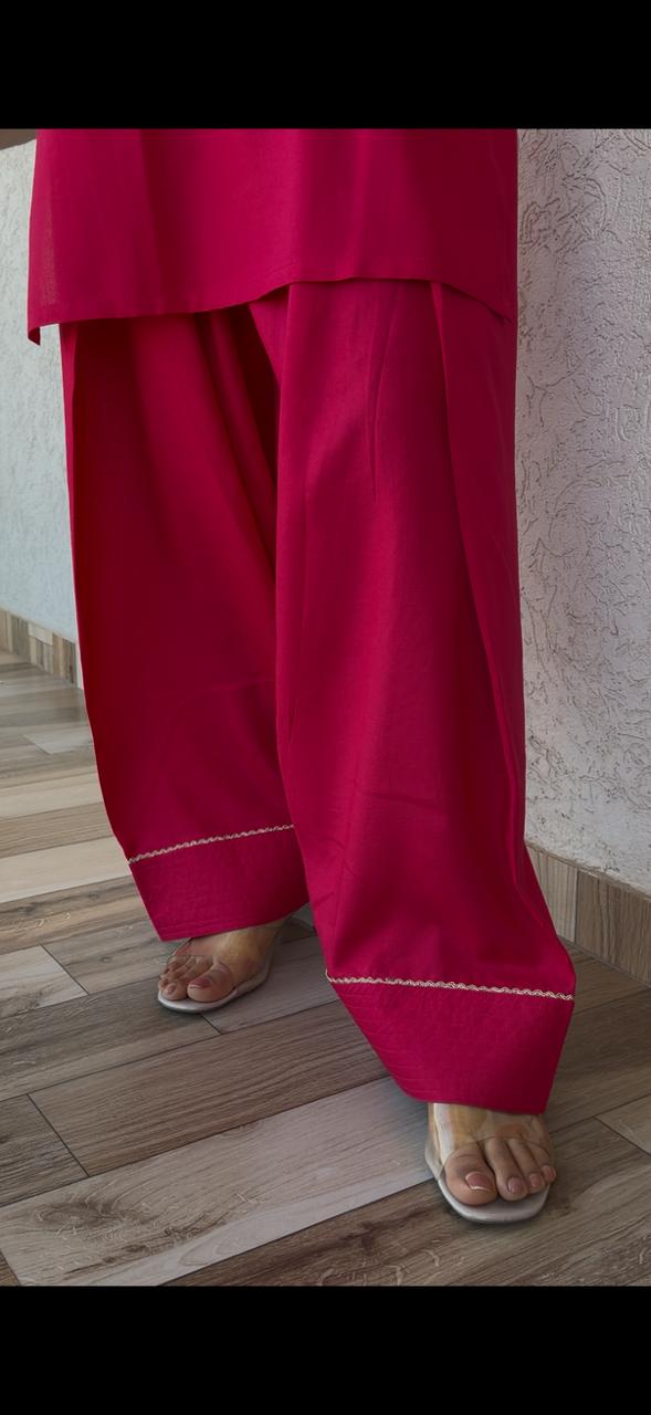 Solid Red Kurti with Matching Palazzo Set – Elegant Minimal Ethnic Wear