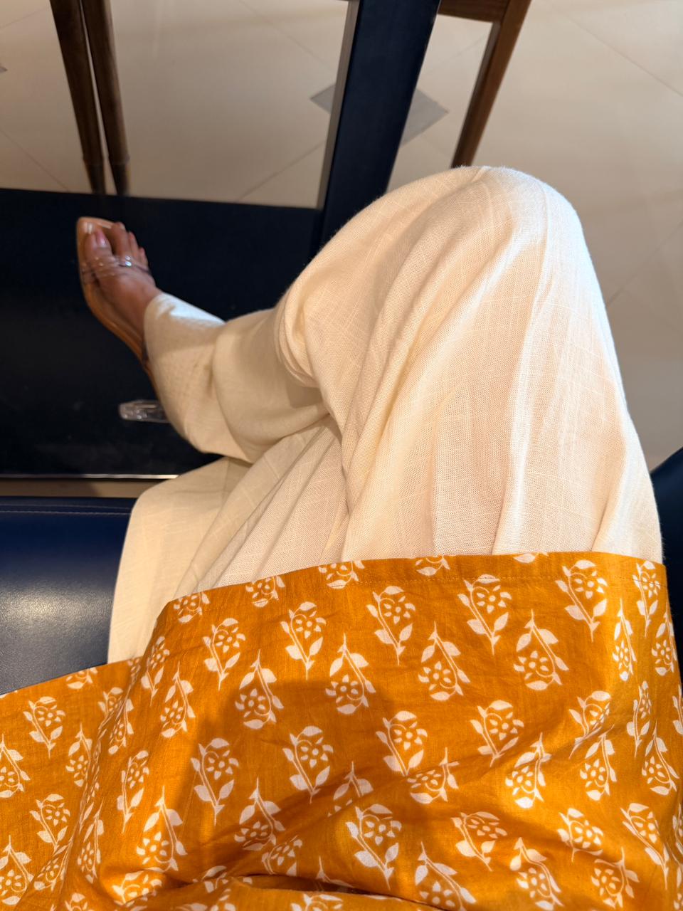 Mustard Printed Kurti with Cream Palazzo Set – Elegant Casual Ethnic Wear